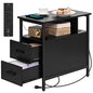 Livofloral Black Side Tables, End Table with Charging Station, Narrow End Table with 2 Wooden Drawers, USB Ports and Power Outlets, Slim Nightstand and Bedside Table, End Tables Living Room, Bedroom - color: Black