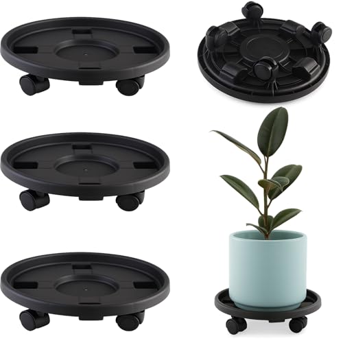 Rolling Plant Stand with Wheels 3 Pack 13 Inch Plant Caddy with Wheels Heavy Duty Plant Dolly Roller Base with Wheels Round Flower Pot Rack Holder Planter Trolley Tray, Black - color: Black, size: 13 inch