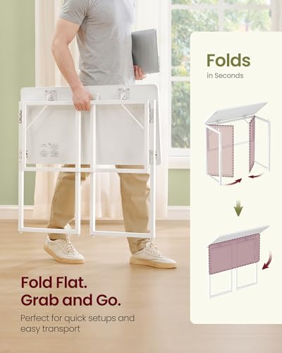VASAGLE Folding Desk, Foldable Computer Desk, One-Piece Desktop, Rounded Edges, Small Folding Craft Table for Bedroom, Balcony, Camping, Easy Assembly, 31.5 x 15.7 Inches, Matte White ULWD151WF01 - color: Matte White, size: 31.5"