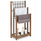 Giantex 3 Tier Free Standing Towel Rack with Storage Shelf, Rustic Brown | Wood Bath Towel Drying Stand, Blanket Holder for Living Room, Laundry, Bathroom, Poolside, 18" L x 9" W x 34" H - color: Rustic Brown