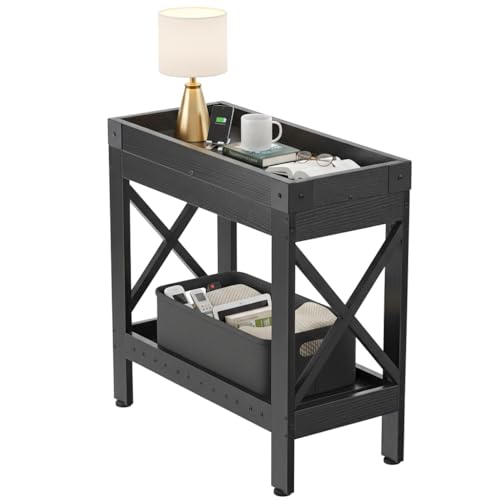 Narrow Side Table, End Table,Sofa Side Table, End Table Nightstand for Bedroom, Living Room, Small Spaces - color: Black, style: Farmhouse