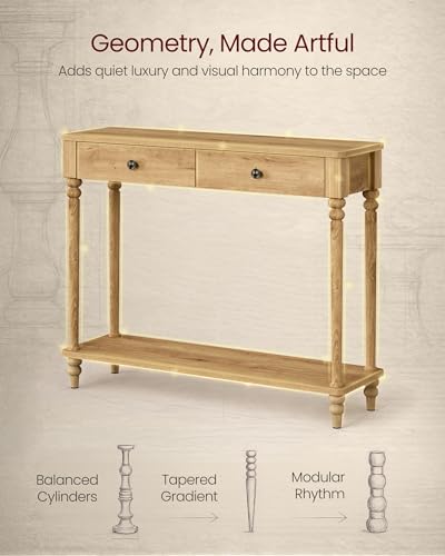VASAGLE Mariel Collection - Console Table, Narrow Entryway Sofa Table with Drawers and Shelf, Solid Wood Legs, Mid-Century Modern, for Hallway Doorway Living Room, Natural Brown ULNT139K301S - color: Natural Brown