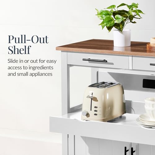 Best Choice Products 36in Large Rolling Kitchen Island Cart, 2-Door Cabinet, 2 Drawers, Pull-Out Shelf, Power Outlet, Hooks, & Swivel Lockable Wheels - White - style: White