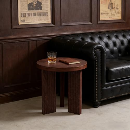 17.52" Small Round Side Table, Burgundy | Coffee Table with Smooth Thick Mesa, Circle End Table with X Shaped Stable Legs, Accent Tea Table for Living Room, Office - color: Burgundy, style: Side Table