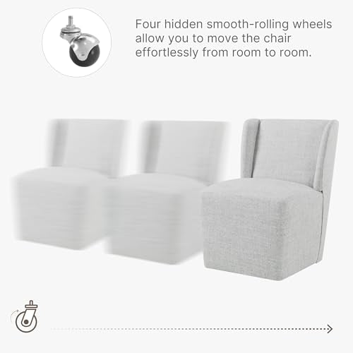 KISLOT Upholstered Dining Chairs Set of 1 with Casters, Wingback Modern Side Armless Deskchair with Rollers for Diningroom Bedroom Livingroom Reading Room, Pale Gray Fabric - color: A Pale Gray Fabric, size: Set of 1