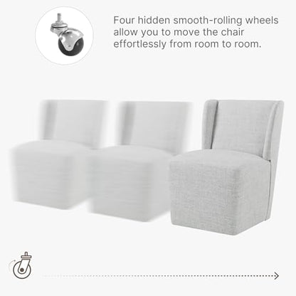 KISLOT Upholstered Dining Chairs Set of 2 with Casters, Wingback Modern Side Armless Deskchair with Rollers for Diningroom Bedroom Livingroom Reading Room, Pale Gray Fabric - color: A Pale Gray Fabric, size: Set of 2