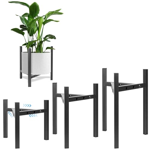 3-Pack Metal Plant Stands Indoor, Adjustable Flower Pot Holder Set, Modern Plant Shelf for Living Room Balcony Patio Office Corner (Fits 8-12 Inch Pots)
