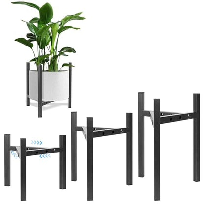 3-Pack Metal Plant Stands Indoor, Adjustable Flower Pot Holder Set, Modern Plant Shelf for Living Room Balcony Patio Office Corner (Fits 8-12 Inch Pots)