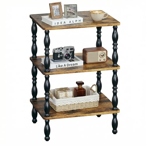 Side Table, 3-Tier Small End Table, Modern Oval Night Stand Accent Table for Living Room, Bedroom, Rustic Brown