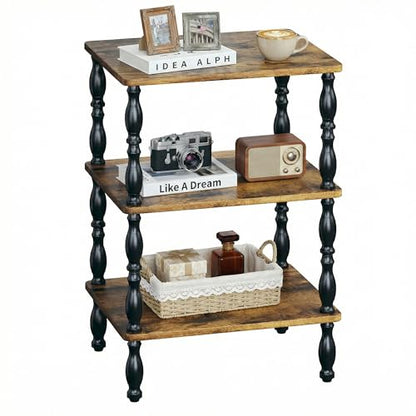 Side Table, 3-Tier Small End Table, Modern Oval Night Stand Accent Table for Living Room, Bedroom, Rustic Brown