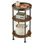Small Round Side Table with Tray Top, Rustic Brown | Patented Design, 11.8" Narrow End Table for Small Spaces, 3-Tier Industrial Accent Table for Living Room Bedroom Nightstand - color: Rustic Brown, style: Classic
