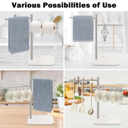 Standing Hand Towel Holder, Hand Towel Stand with Marble Base, 304 Stainless Steel Towel Rack with 2 Swivel Arm, Countertop Stand Towel Ring Towel Bar for Bathroom (Brushed Nickel) - color: Brushed Nickel