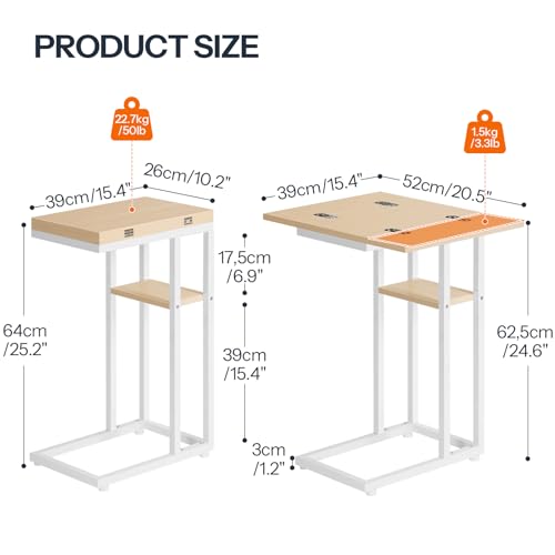 HOOBRO Foldable C Shaped End Table, C Shaped Side Table with Storage Shelf, Small Snack Table, Slide Under Couch Table for Sofa, Living Room Bedroom Small Spaces Easy Assembly, Natural WN29SF01 - color: White + Natural