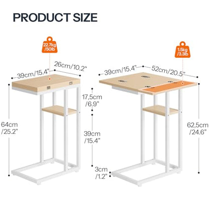 HOOBRO Foldable C Shaped End Table, C Shaped Side Table with Storage Shelf, Small Snack Table, Slide Under Couch Table for Sofa, Living Room Bedroom Small Spaces Easy Assembly, Natural WN29SF01 - color: White + Natural