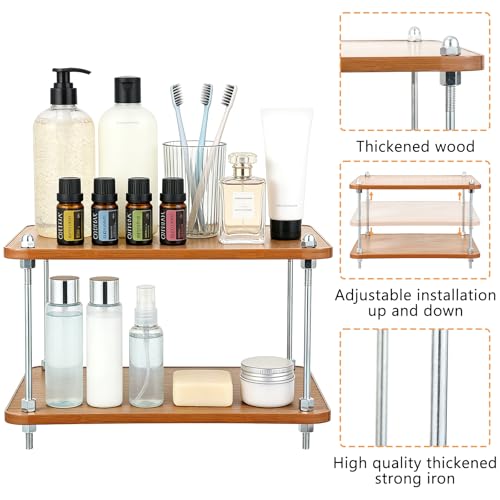 FMOACEN 2-Tier Bathroom Counter Organizer Wooden Bathroom Shelf for Makeup Skincare Perfume and Spices Countertop Organizer Shelf for Corner Vanity Coffee Station Kitchen Office and Home Decor