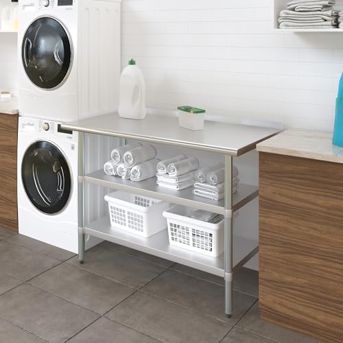 AmGood Stainless Steel Work Table with 1.5" Backsplash and 2 Shelves | NSF (48" Long x 24" Deep) - size: 48" Long x 24" Deep