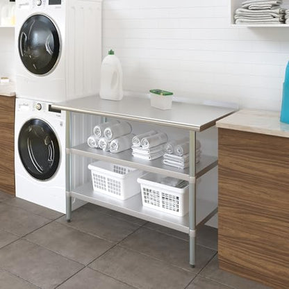 AmGood Stainless Steel Work Table with 1.5" Backsplash and 2 Shelves | NSF (48" Long x 24" Deep) - size: 48" Long x 24" Deep