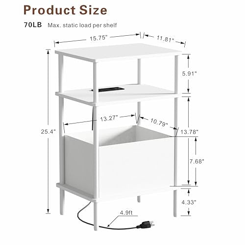 Small Side Table with Charging Station, Set of 2 End Table for Small Spaces, Slim Nightstand with Outlet,Sofa Beside Table, 3-Tier Storage Shelf,Living Room, Bed Room, Natrual White - color: Natrual White