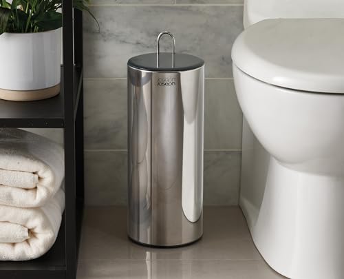 Joseph Joseph EasyStore Luxe Stainless Steel Concealed Toilet Paper Holder Stand Storage with Lid, Hods up to 3 Rolls - style: Holder