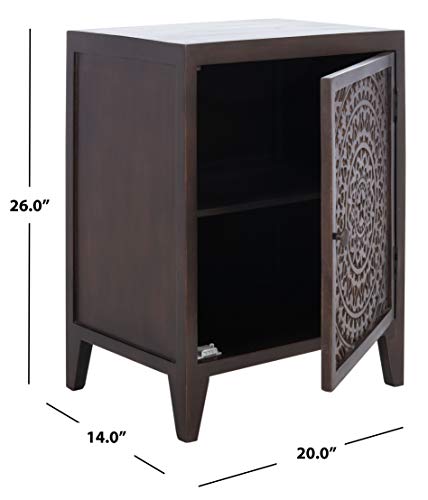 SAFAVIEH Furniture - Thea 1-Door Carved Nightstand - Brown - Mango Wood - Artisan Global Design - Ideal for Bedroom, 20"W x 14"D x 26"H - Fully Assembled (NST5300A) - color: Brown