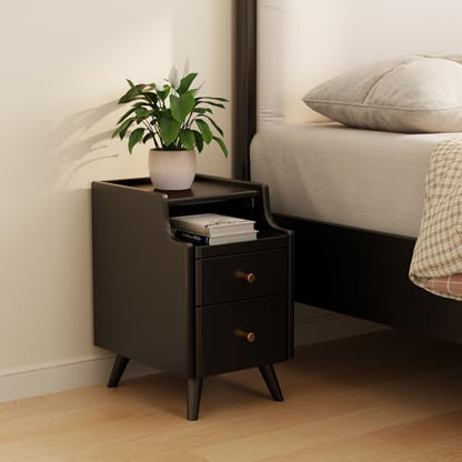 AQIMUELE Wood Nightstand, Black Nightstand with 2 Drawers, Bedside Table for Bedroom - color: 1 Pc(black), size: 15.74''D*15.74''W*19.68''H