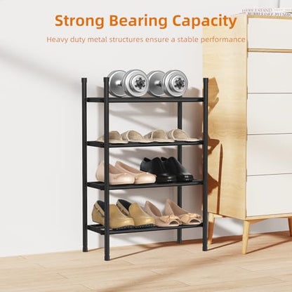 Uneviesyka Expandable Shoe Rack Organizer,Adjustable and Stackable Shoe Storage Shelf,Heavy Duty Metal Small Shoe Rack for Closet Entryway Bedroom (Black, 4 Tier) - size: 4 Tier
