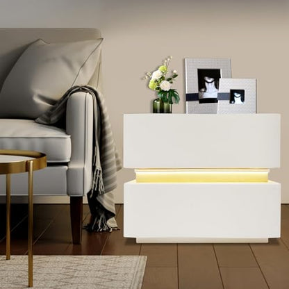Minimalist Nightstand with LED Light, Wooden Bedside Table with 2 Drawers Small Modern Side Table for Bedroom Dorm Small Spaces - size: 2 Drawer