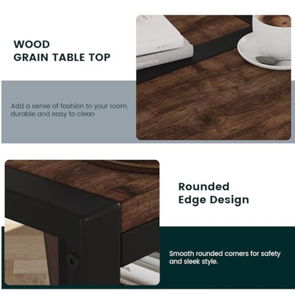 BON AUGURE End Table Set of 2, Small Side Table for Living Room, Night Stand, Bedside Tables with 2-Tier Storage Shelves for Bedroom, Small Spaces (Rustic Oak) - color: Rustic Oak-2pcs