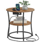 VASAGLE 21.7-Inch Round Side Table, 2-Tier End Table | Nightstand with Steel Frame, Spacious Top, for Small Spaces, Living Room, Bedroom, Honey Brown and Ink Black ULET077K02 - color: Honey Brown + Ink Black, style: With Power Strip