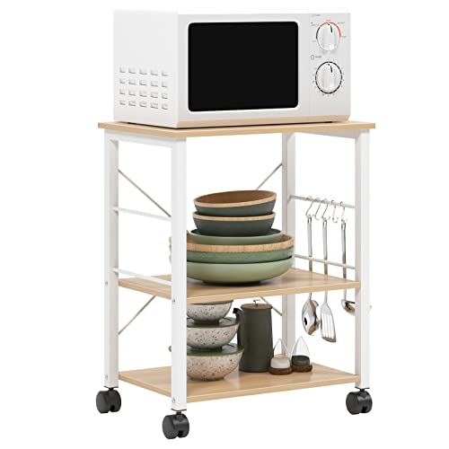 sogesfurniture 3-Tier Kitchen Baker's Rack Utility Shelf Microwave Oven Stand Storage Cart Workstation Shelf 3-Tier Kitchen Utility Cart on Wheels with Storage, Maple - color: Maple