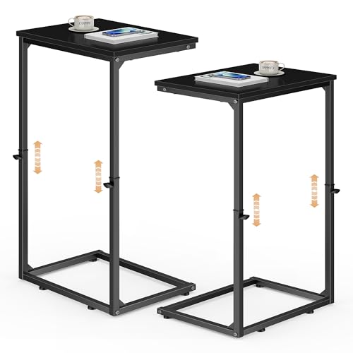 C Shaped End Tables Set of 2, 33.2'' Tall C Table Adjustable Height Side Table, Small Side Table for Small Spaces, Slide Under Couch Table for Sofa, Tv Tray for Living Room, Black - color: Black (2 Pack), style: Ordinary
