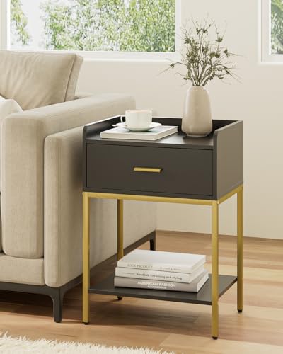 Nightstand,3-Tier Modern Night Stand,Bedside Table with Storage Drawer and Shelf,Small Side Table for Bedroom,Living Room,Black - color: Black