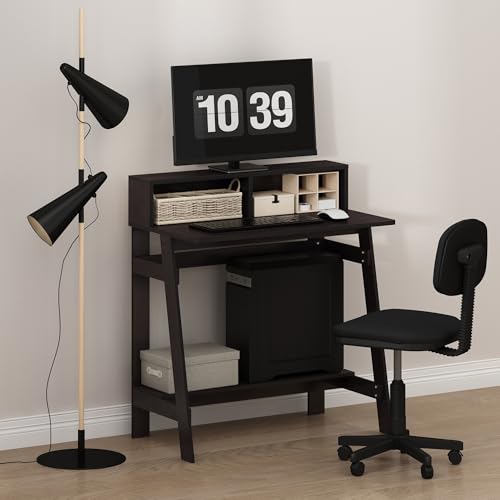 Furinno Simplistic 32-Inch Brown Computer Desk, Small Office Desk, Rectangular Home Office Desk with Shelf, Gaming Desk for Home Office, Bedroom, Study Room, Dark Mocha - color: Dark Mocha, size: 32-in Wide A-Frame