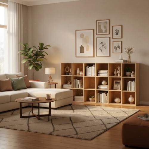 Gdrasuya10 15 Cube Book Shelf, 3 Tier Wood Long Cube Storage Organizer Bookcase, 59" Horizontal Console Closet Bookshelf, TV Stand for Entryway, Display Cabinet Book Case for Office - size: 15 Cubes