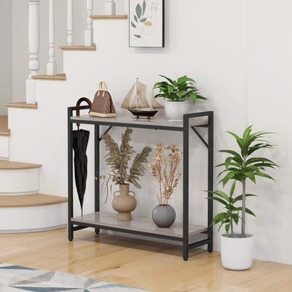 Livofloral Narrow Console Table, Small Entryway Table, Sofa Table with 2 Support Bar, Industrial Couch Table, Thin Side Table, Display Table for Living Room, Hallway, Bedroom, Foyer, Grey - color: Grey