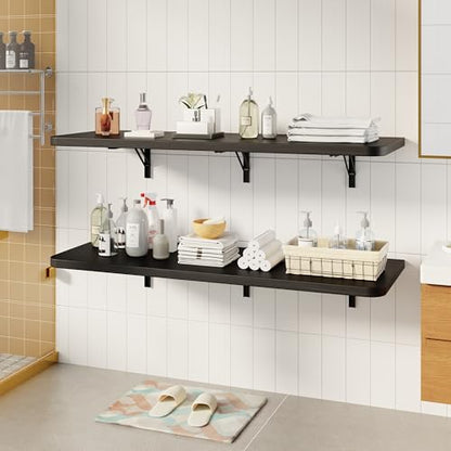 Dogsky 48" x 16" Floating Wall Desk, Fold Down Wall Table - 300 lbs Heavy Duty Solid Pine Wall Mount Folding Desk for Home Office, Laundry Room, Kitchen & Small Apartment, Black - color: Black, size: 48'' x 15.7'' x 8.3''
