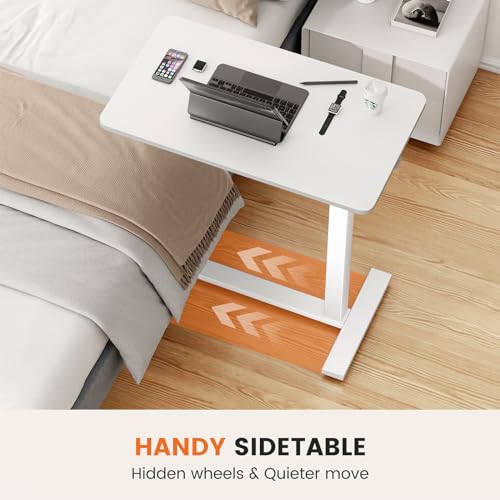 Sweetcrispy Overbed Table, Bedside Table, Mobile Standing Desk | Adjustable Wheels, Rolling Laptop Cart, Hospital Home Use, Space Saving Frame, Milky - color: Milky