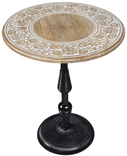 Side Tables-Hand Carved Vintage Boho Folding End Tables for Living Room, Entryway,Living Room, Bedroom -No Tools Assembly, 18"x22" White Wash with Black Aluminium Alloy_Spiral - color: White Wash Black, size: Spiral (18x22")
