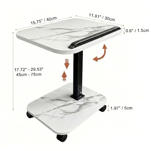 C Table End Table Adjustable Height, Rolling TV Tray Table for Small Spaces 180° Flip-Over Panel & 360° Swivel Casters,C Shaped Side Tables for Couch for Living Room/Bedroom/Bed/Sofa/Chair/Snack-White - color: White
