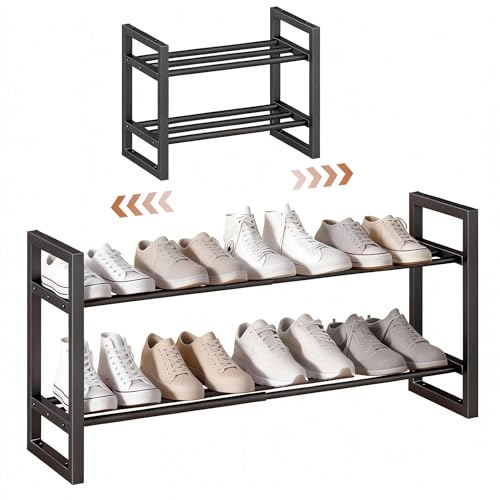 IBUYKE Expandable Shoe Rack, 18"-33” Adjustable Shoe Organizer for Closet, Stackable Metal Free Standing Shoe Rack Storage for Small Space Entryway, Black TXJ002B - size: 33inch-1 Pack