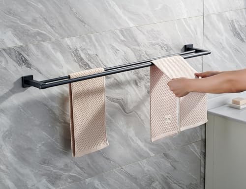 Miyili Matte Black Double Bath Towel Bar 36-Inch Stainless Steel Hand Towel Rack for Bathroom Wall Mount, A02B90B - color: Matte Black, size: 36-Inch