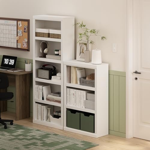 Furinno Rail 5-Tier Open Shelf Bookcase with Classic Style Edges, White - color: White, size: 5-Tier, 10 x 24.6 x 63.5