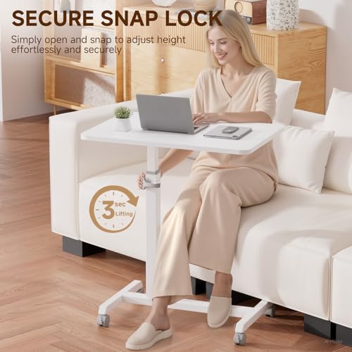 GTPLAYER Small Standing Desk, 24 Inches Foldable Mobile Rolling Laptop PC Table with Lockable Casters, Adjustable Height Overbed Bedside Table Computer Workstation for Home Office, White-Foldable - color: White-foldable