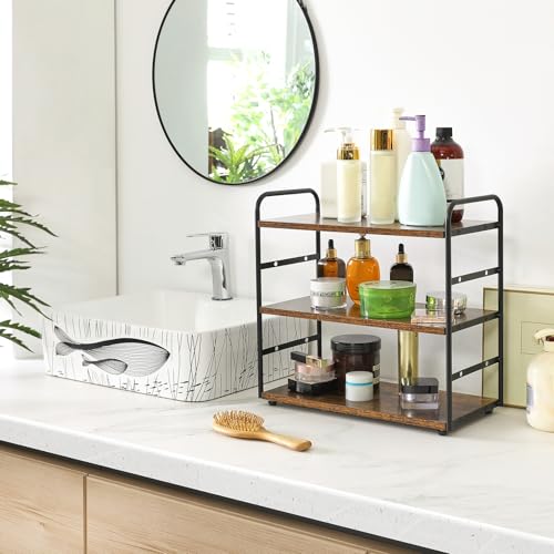 IBUYKE Kitchen Countertop Standing Storage Shelf,Set of 2,Brown TWJ001H-2 | 3-Tier Bathroom Counter Organizer Tray Countertop Storage Shelf Counter Standing Rack Cosmetic Holder - size: square, style: 2