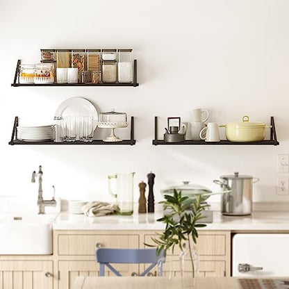 BAMEOS 24X8 Floating Shelves Rustic Wood Wall Shelf Set of 3,Bookshelf for Living Room, Office, and Bedroom, with Metal Bracket… - style: 3 pack Black 24"W 8"D