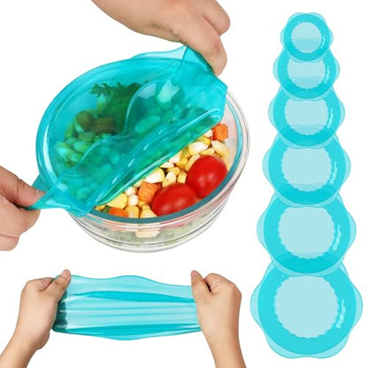 Silicone Stretch Lids for Food Storage in Fridge, Reusable Elastic Bowl Covers for Cup, Cans, Jars, Round & Rectangle Container, Food Grade Silicone Microwave Food Cover, Heat-Resistant, Blue, 6PCS - color: 6 Pcs Blue