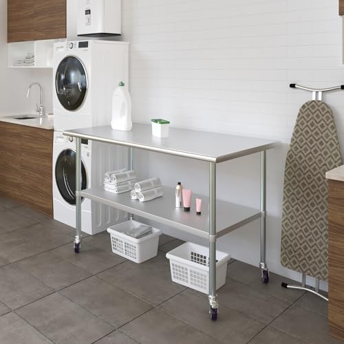 AmGood 60" Long x 30" Deep Stainless Steel Table with Casters - size: 60" Long x 30" Deep