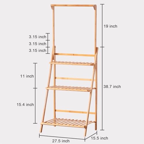 COPREE Bamboo 3-Tier Hanging Plant Stand Planter Shelves Flower Pot Organizer Rack Folding Display Shelving Plants Shelf Unit Holder
