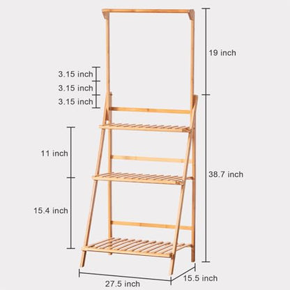 COPREE Bamboo 3-Tier Hanging Plant Stand Planter Shelves Flower Pot Organizer Rack Folding Display Shelving Plants Shelf Unit Holder