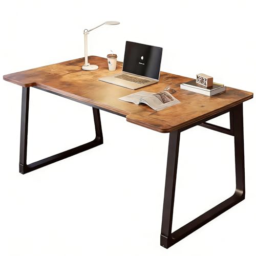 Computer Desk 39.4 Inch Small Office Desk with Wood Top and Metal Frame, Study Writing Desk for Home, Bedroom, Gaming, U-Shaped Leg Design, Modern Simple - color: Frame：black/Board：rustic Brown